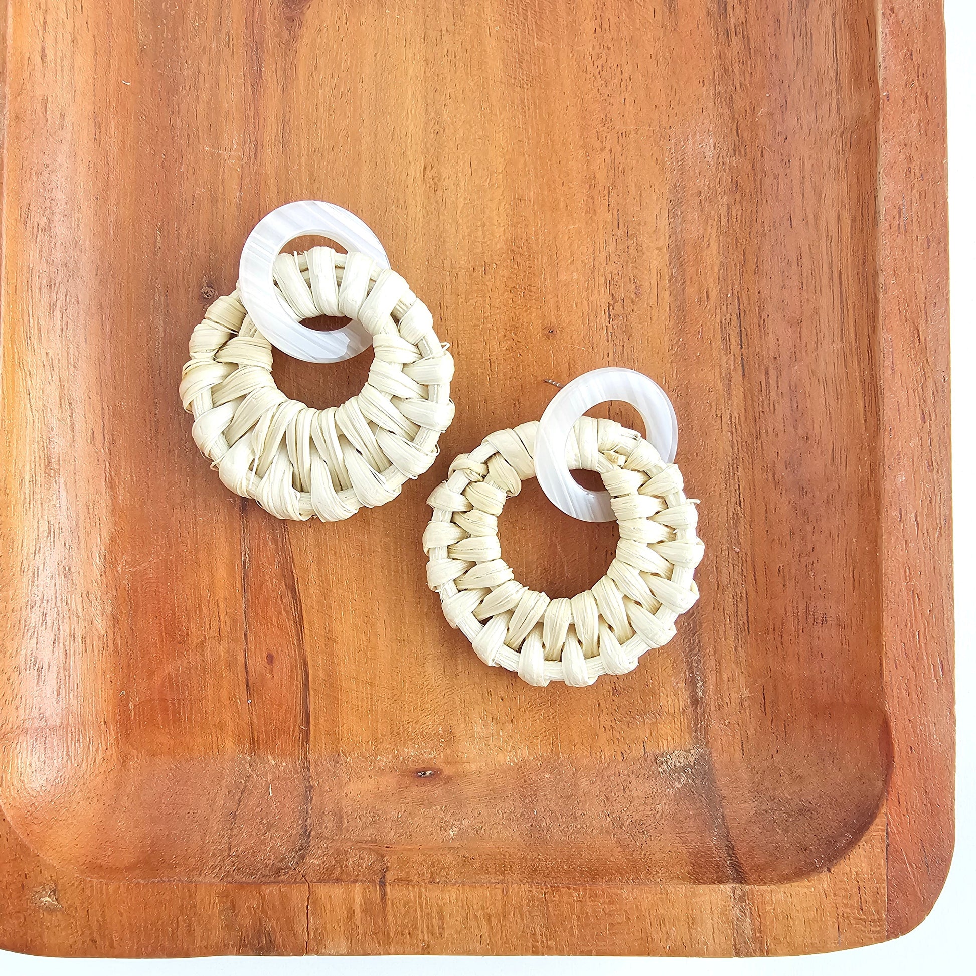 Light Rattan Textured Statement Earrings — Vacation Vibe Coastal Resort Dangle Style - Earrings