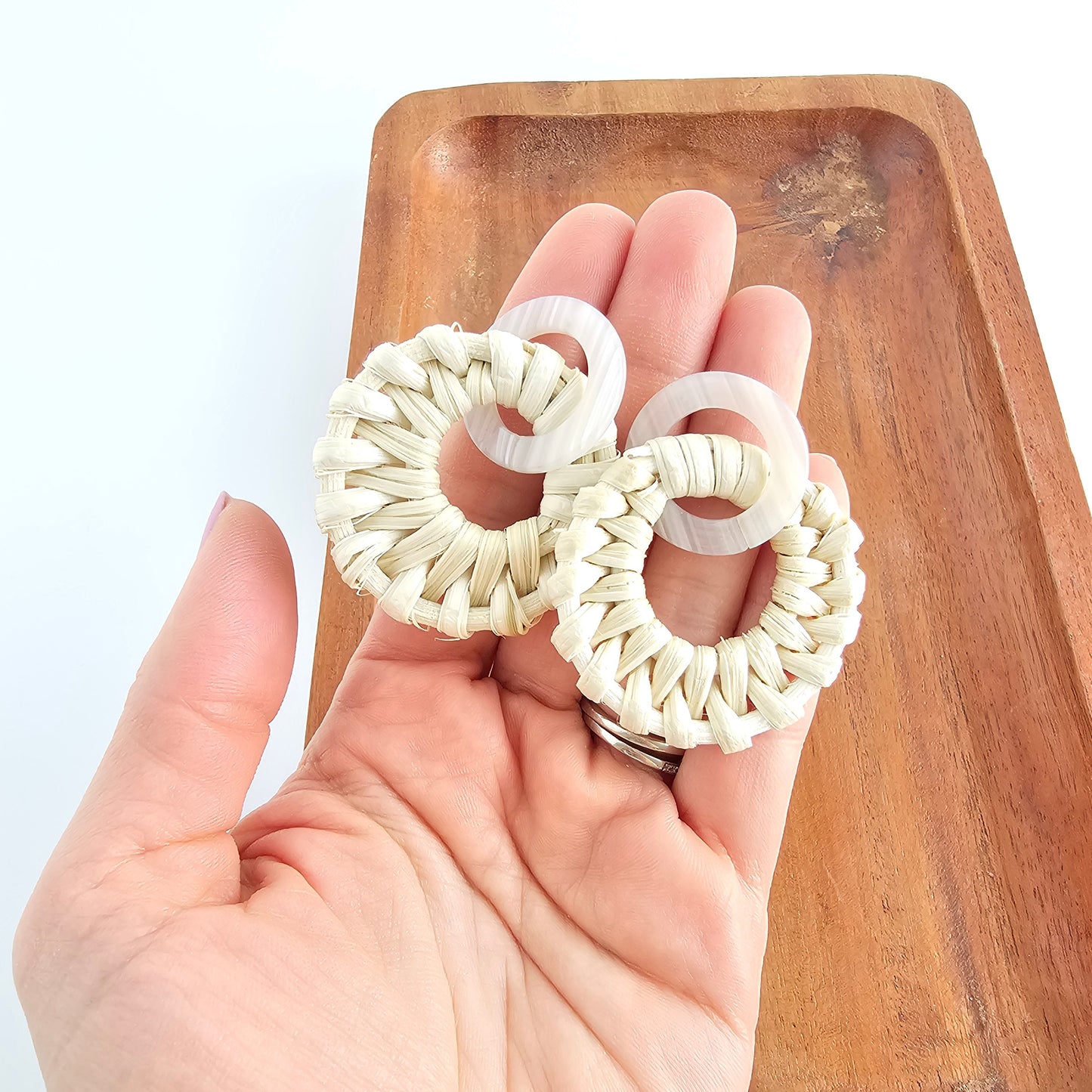 Light Rattan Textured Statement Earrings — Vacation Vibe Coastal Resort Dangle Style - Earrings