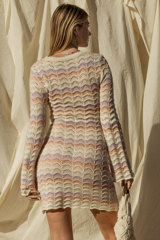 Round Neck Bell Sleeve Sweater Mini Dress – outfit idea for women | Ro + Ivy