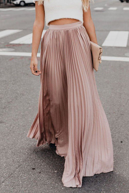light pink Elegant Pleated Maxi Skirt | Trendy Skirts Outfit Idea for Women by Ro + Ivy | Elevated Basics, Modern Comfort & Style
