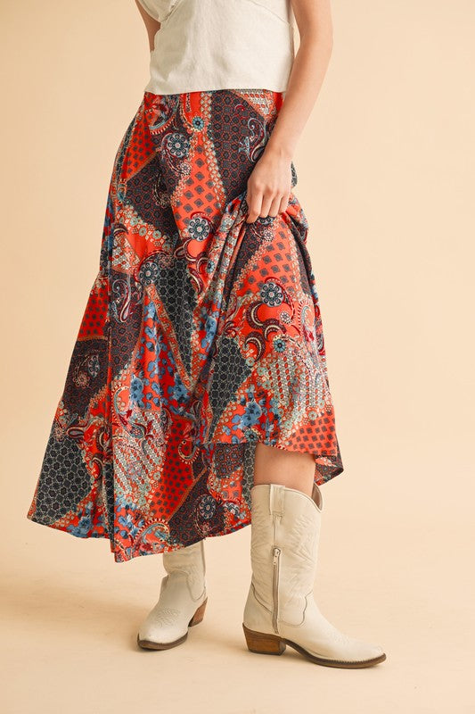 Granny Print Flowing Maxi Skirt - Ro + Ivy