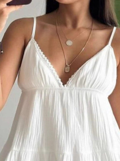 V-Neck Tiered Mini Dress - Mini Dresses