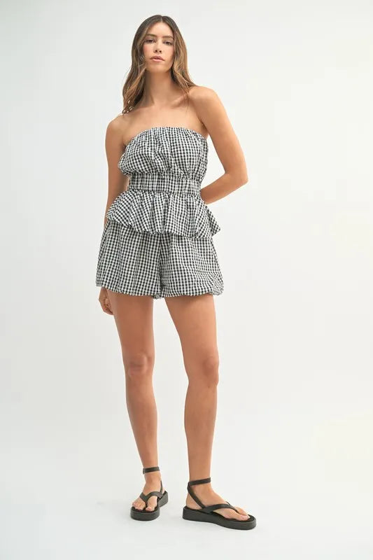 Gingham Tube Top and Shorts Set - Outfit Sets