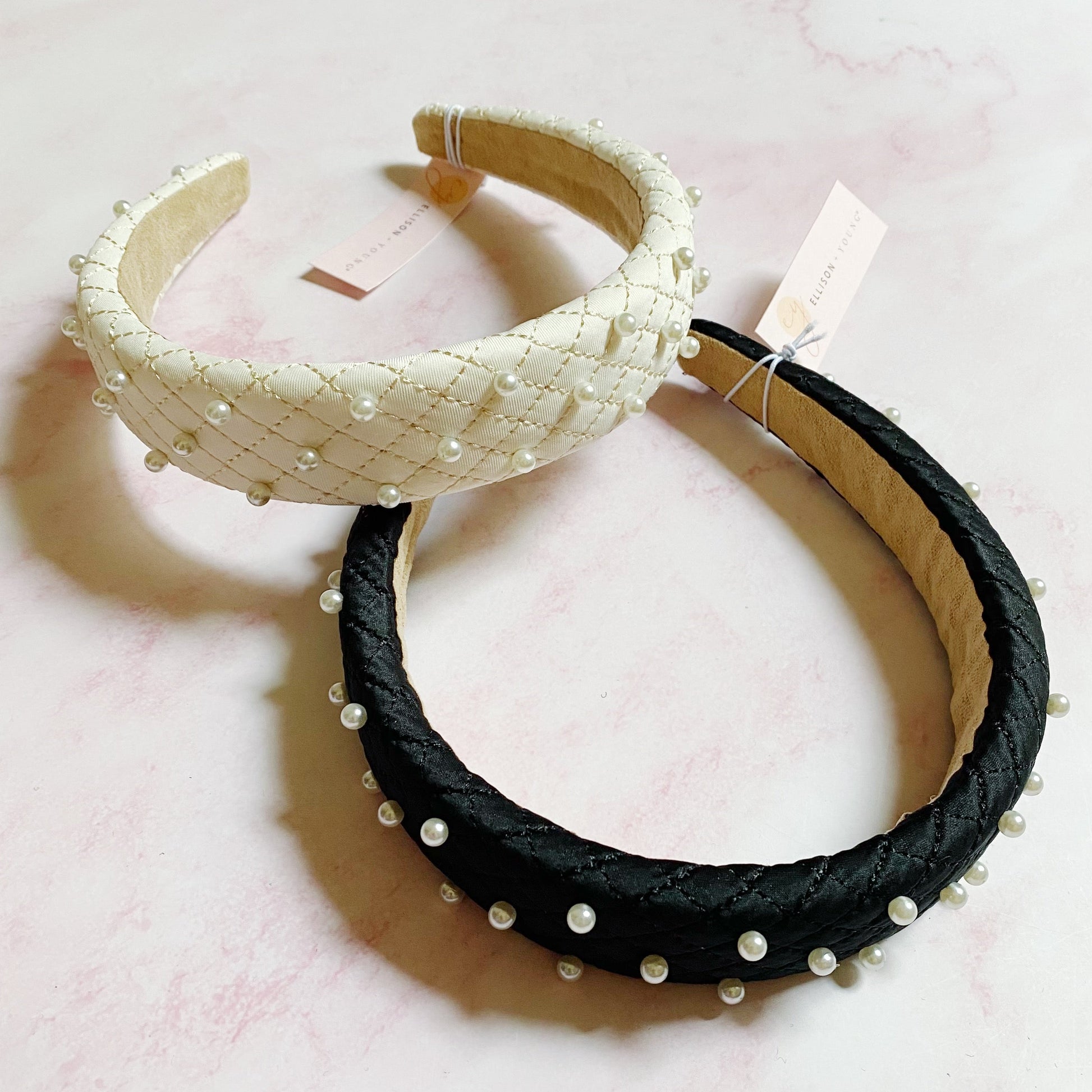Quilted Pearl Embellished Headband — Hand-Nailed Detail Classic Style - Headbands