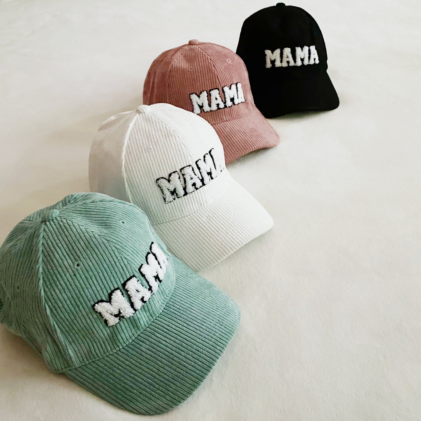 Corduroy MAMA Baseball Cap — Fuzzy Patch Letter Curved Brim Adjustable Fit - Baseball Caps