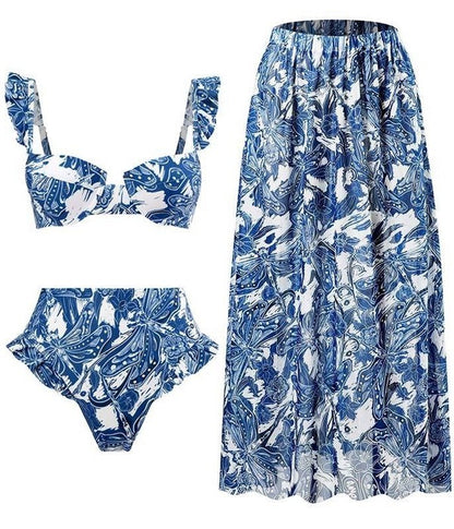 Three-Piece Ruffle Bikini Set with Cover-Up - Ro + Ivy