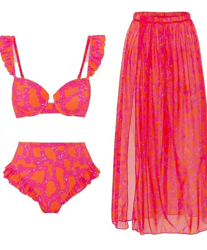 Three-Piece Ruffle Bikini Set with Cover-Up - Ro + Ivy