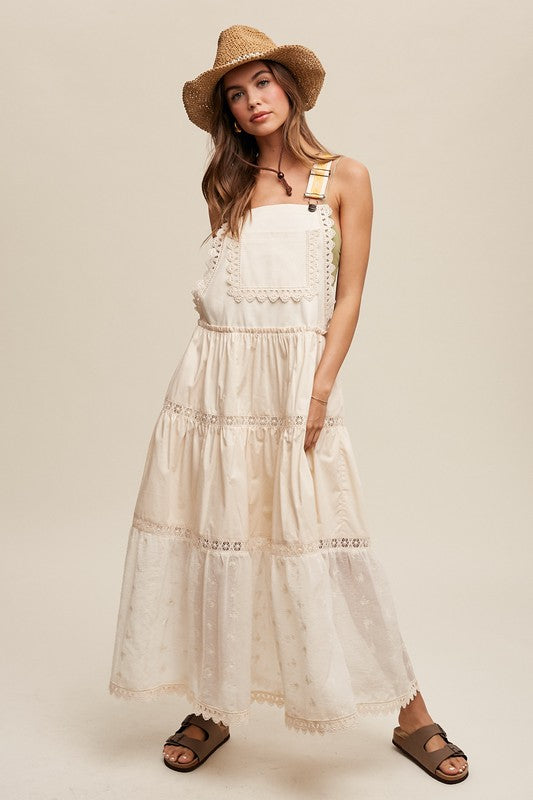 Laced and Tiered Romantic Overall Maxi Dress - Ro + Ivy