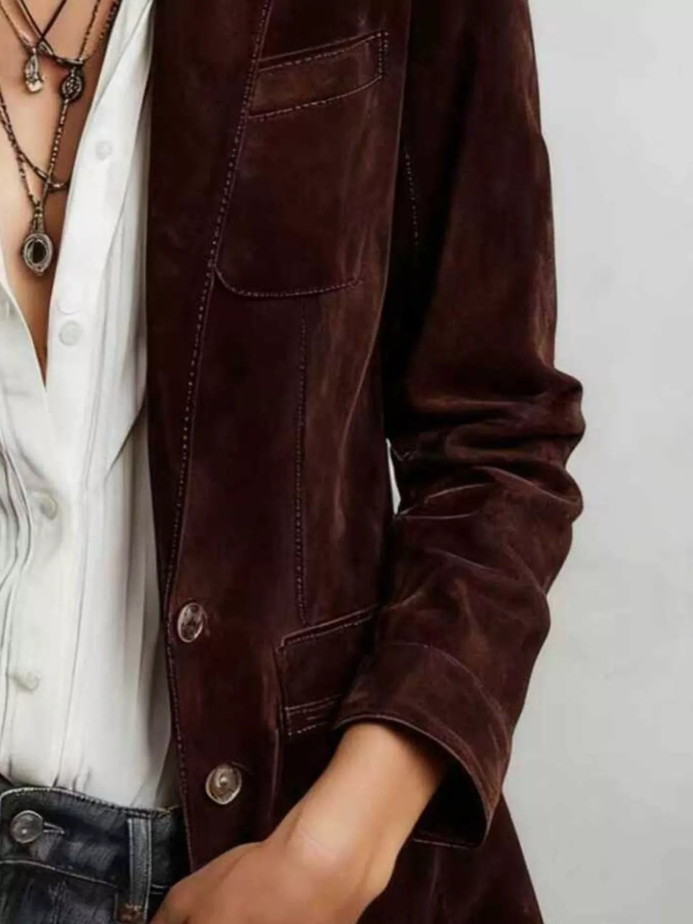 Slim Fit Suede Long Sleeve Blazer