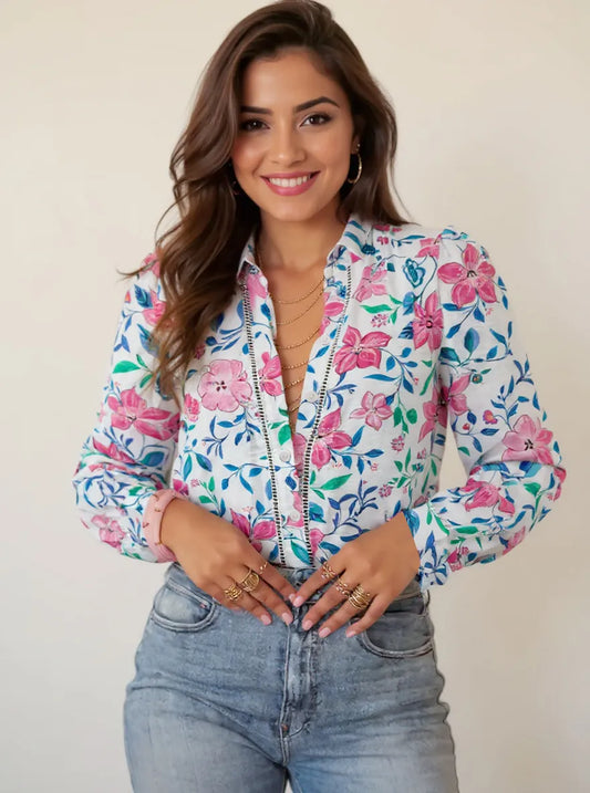 Floral Button Down Long Sleeve Shirt - Floral Shirts