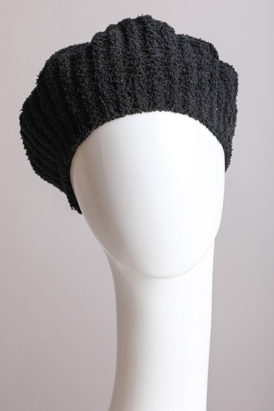 Boucle Rib Knit Beret in Black - Ro + Ivy