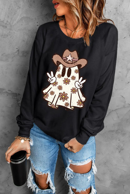 Western Ghost Round Neck Long Sleeve Sweatshirt