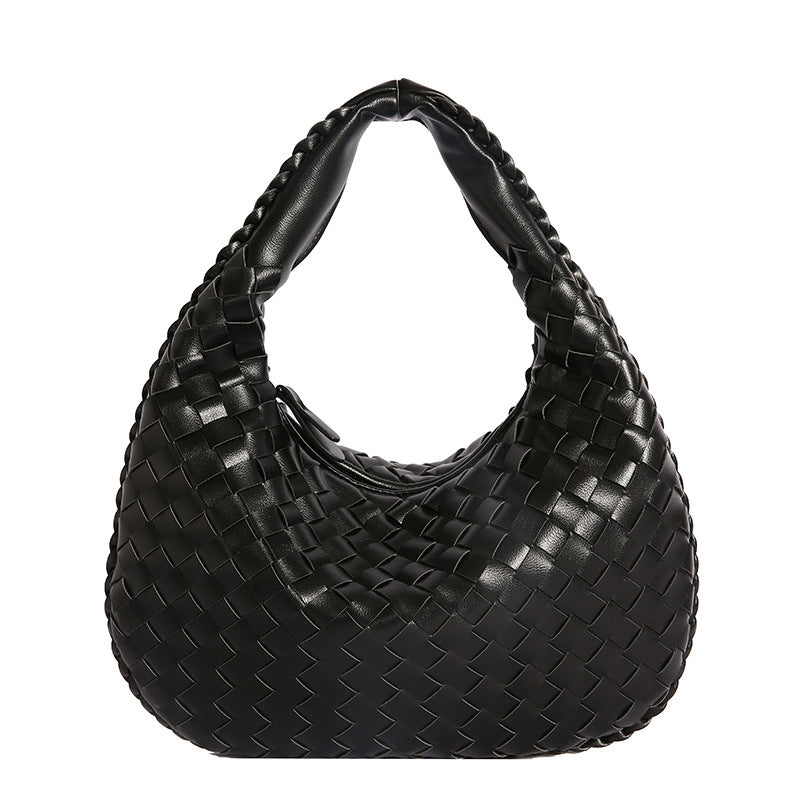 Butter Soft Vegan Pu Leather Woven Design Structured Handbag — Elegant Everyday Style - Black