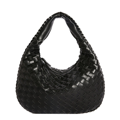 Butter Soft Vegan Pu Leather Woven Design Structured Handbag — Elegant Everyday Style - Black