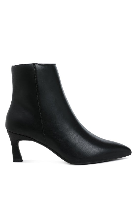 Faux Leather Kitten Heel Ankle Boots - Boots