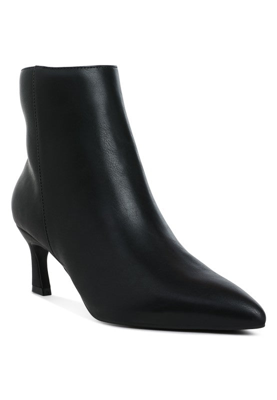 Faux Leather Kitten Heel Ankle Boots - Black Boots