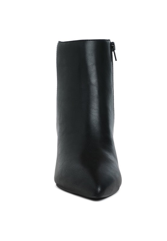 Faux Leather Kitten Heel Ankle Boots - Boots