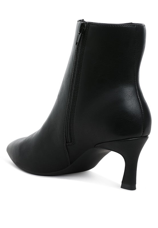 Faux Leather Kitten Heel Ankle Boots - Boots
