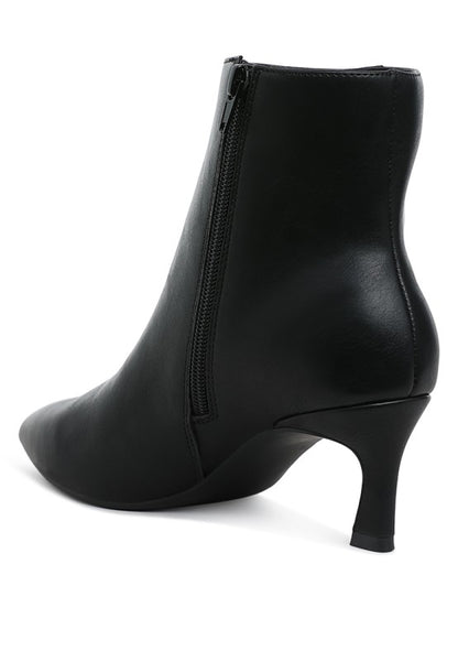 Faux Leather Kitten Heel Ankle Boots - Boots