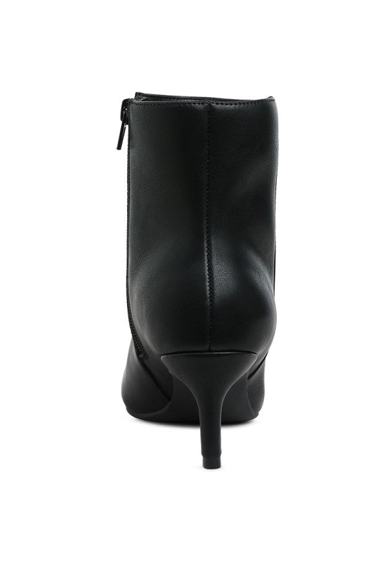 Faux Leather Kitten Heel Ankle Boots - Boots