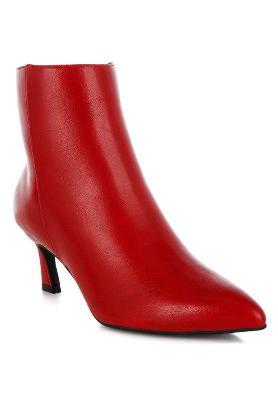 Faux Leather Kitten Heel Ankle Boots - Red Boots