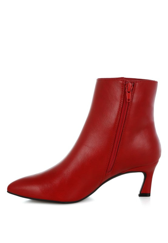 Faux Leather Kitten Heel Ankle Boots - Boots