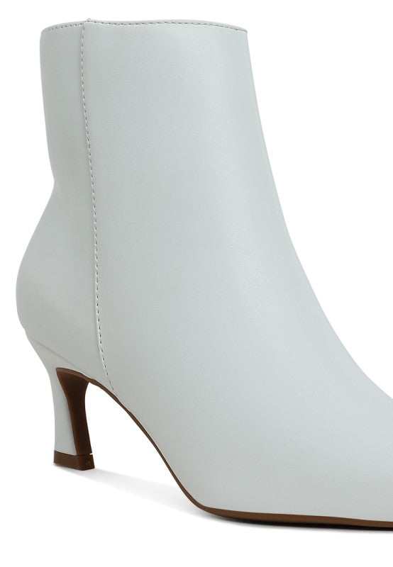 Faux Leather Kitten Heel Ankle Boots - Boots