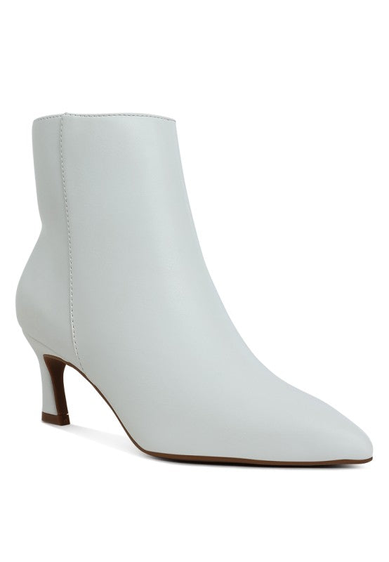 Faux Leather Kitten Heel Ankle Boots - White Boots