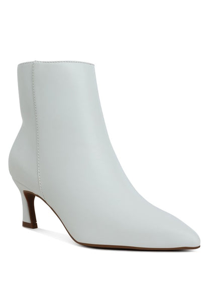 Faux Leather Kitten Heel Ankle Boots - White Boots