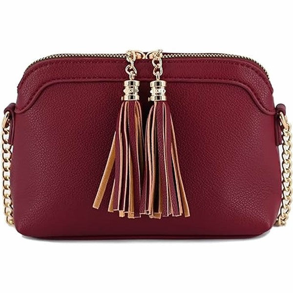 WINE one Tassel Small Crossbody Bag with Chain Strap | Trendy Crossbody Bags Outfit Idea for Women by Ro + Ivy | Elevated Basics, Modern Comfort & Style