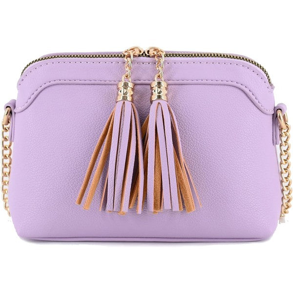 LAVENDER one Tassel Small Crossbody Bag with Chain Strap | Trendy Crossbody Bags Outfit Idea for Women by Ro + Ivy | Elevated Basics, Modern Comfort & Style