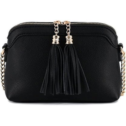BLACK one Tassel Small Crossbody Bag with Chain Strap | Trendy Crossbody Bags Outfit Idea for Women by Ro + Ivy | Elevated Basics, Modern Comfort & Style