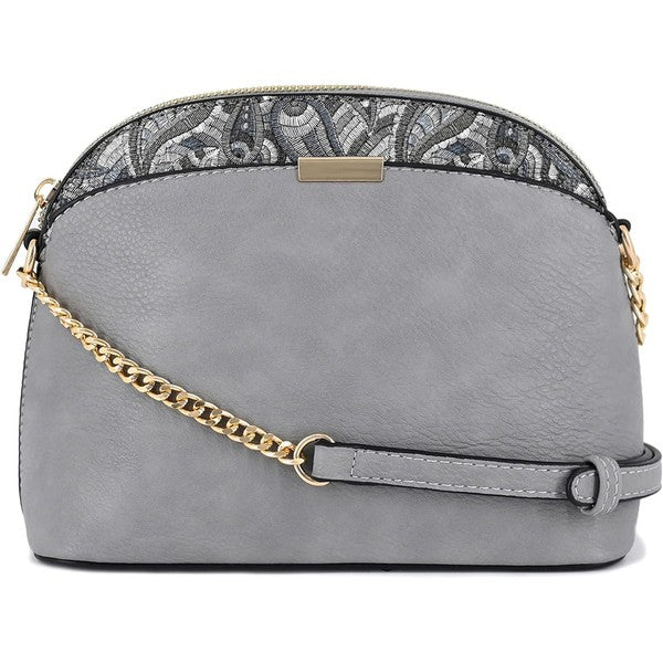 Grey one Paisley Accent Small Dome Crossbody Bag | Trendy Crossbody Bags Outfit Idea for Women by Ro + Ivy | Elevated Basics, Modern Comfort & Style