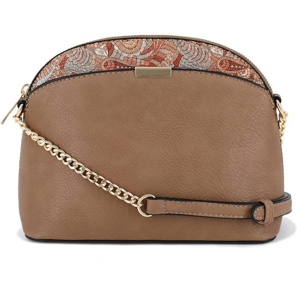 TAUPE one Paisley Accent Small Dome Crossbody Bag | Trendy Crossbody Bags Outfit Idea for Women by Ro + Ivy | Elevated Basics, Modern Comfort & Style