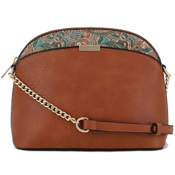 Brown one Paisley Accent Small Dome Crossbody Bag | Trendy Crossbody Bags Outfit Idea for Women by Ro + Ivy | Elevated Basics, Modern Comfort & Style