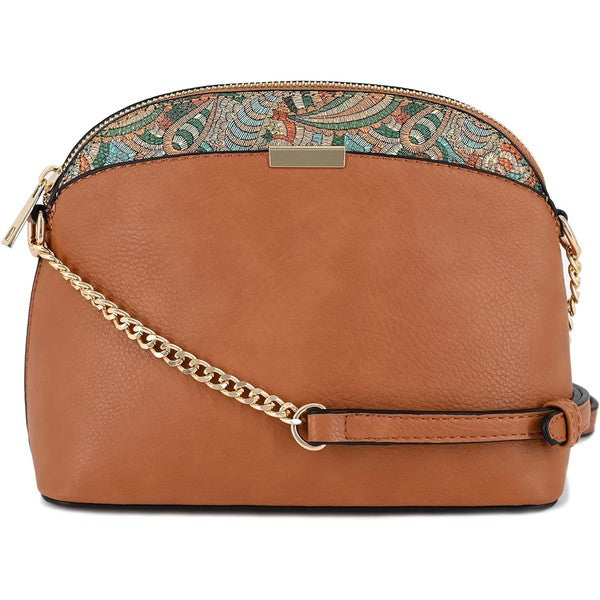 Tan one Paisley Accent Small Dome Crossbody Bag | Trendy Crossbody Bags Outfit Idea for Women by Ro + Ivy | Elevated Basics, Modern Comfort & Style