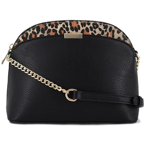 BLACK one Leopard Accent Small Dome Crossbody Bag | Trendy Crossbody Bags Outfit Idea for Women by Ro + Ivy | Elevated Basics, Modern Comfort & Style