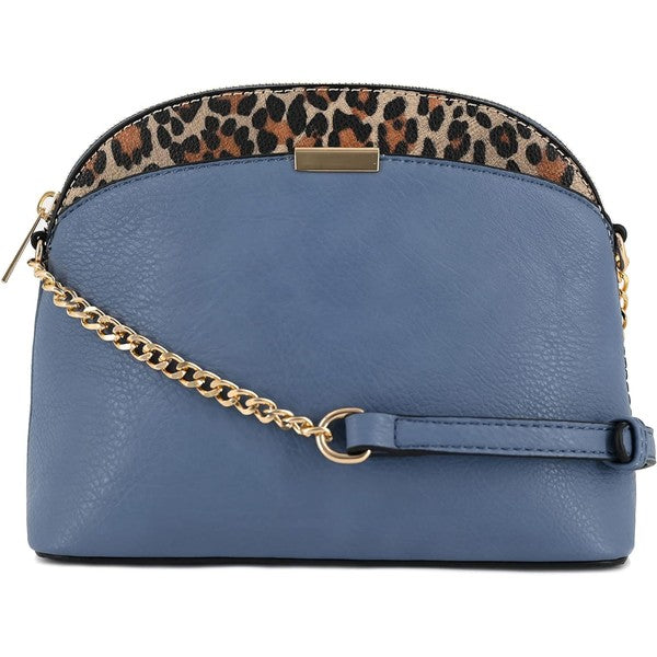 BLUE GREY one Leopard Accent Small Dome Crossbody Bag | Trendy Crossbody Bags Outfit Idea for Women by Ro + Ivy | Elevated Basics, Modern Comfort & Style
