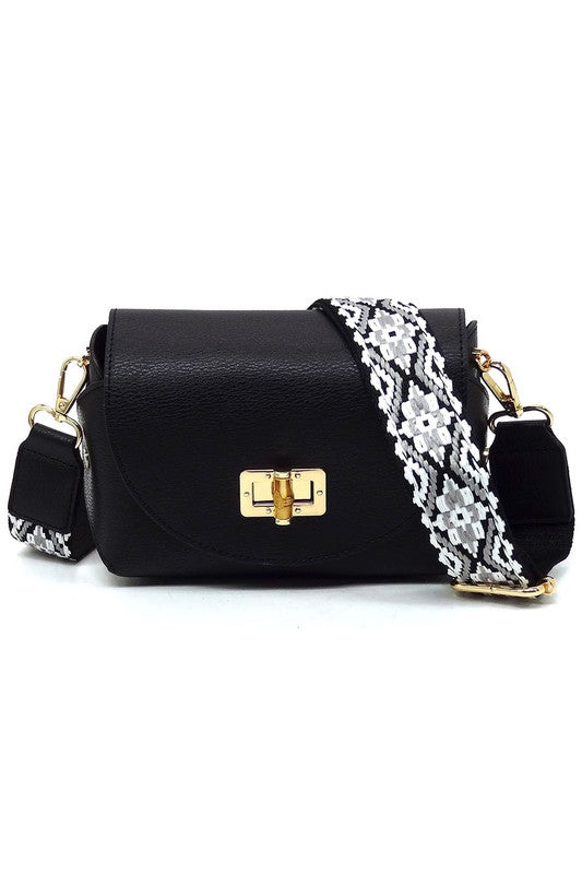 BLACK one Faux Leather Twist Lock Flap Crossbody Bag | Trendy Crossbody Bags Outfit Idea for Women by Ro + Ivy | Elevated Basics, Modern Comfort & Style