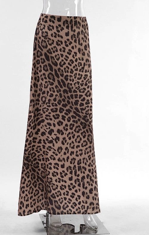 Leopard Print Flowy Zipper Back Midi Skirt — Casual Elevated Everyday Wardrobe Style - Skirts
