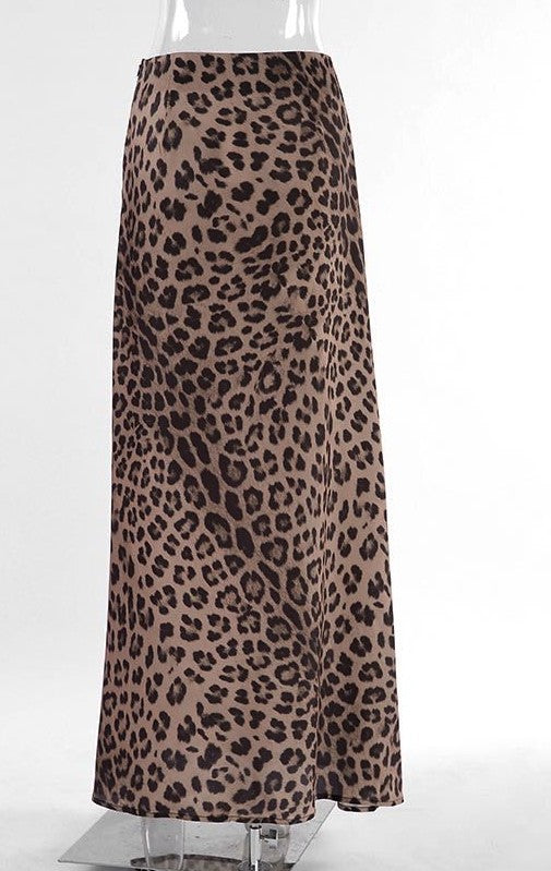 Leopard Print Flowy Zipper Back Midi Skirt — Casual Elevated Everyday Wardrobe Style - Skirts