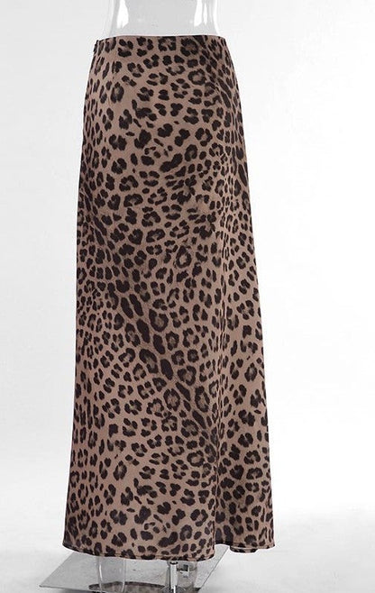 Leopard Print Flowy Zipper Back Midi Skirt — Casual Elevated Everyday Wardrobe Style - Skirts