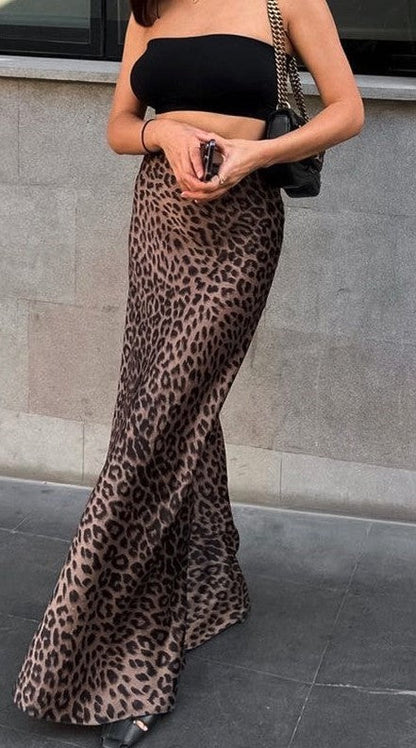 Leopard Print Flowy Zipper Back Midi Skirt — Casual Elevated Everyday Wardrobe Style - Leopard Skirts