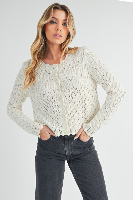 Yvonne Pointelle Knit Cardigan - Ro + Ivy