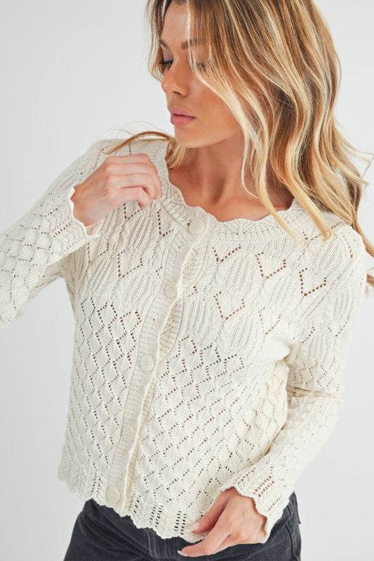 Yvonne Pointelle Knit Cardigan - Ro + Ivy