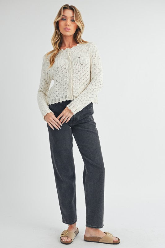 Yvonne Pointelle Knit Cardigan - Ro + Ivy