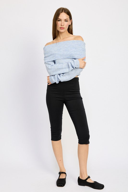 Off Shoulder Fold-Over Long Sleeve Top - Ro + Ivy