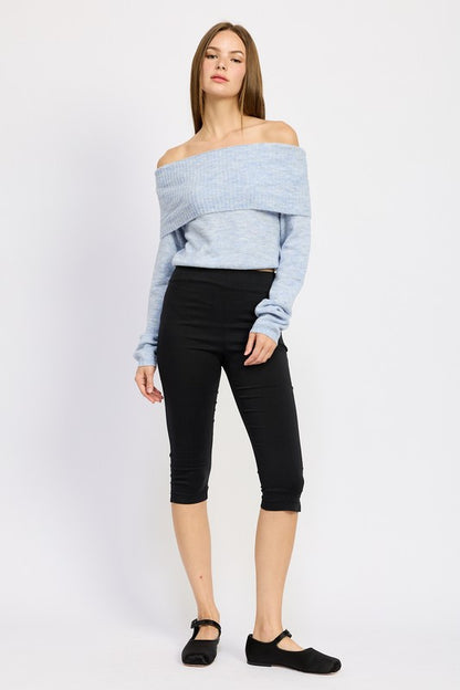 Off Shoulder Fold-Over Long Sleeve Top - Ro + Ivy