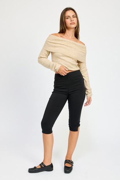 Off Shoulder Fold-Over Long Sleeve Top - Ro + Ivy