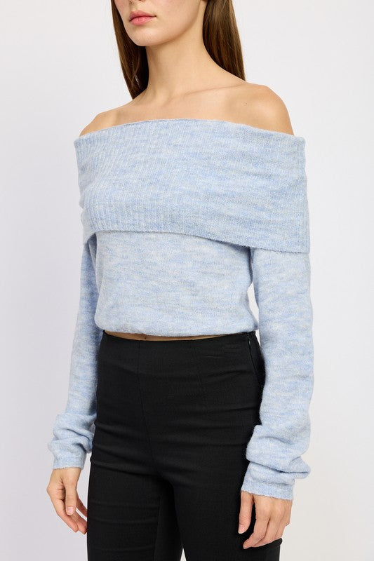 Off Shoulder Fold-Over Long Sleeve Top - Ro + Ivy